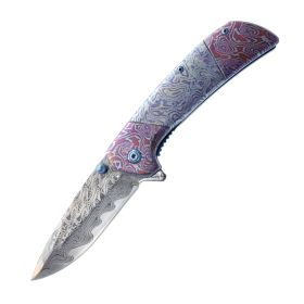 7.75" Titanium & Damascus Folding Knife (Style: Pink)